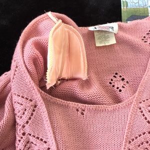 Bright Lights Pink Diamond Cut Out V-Neck Lapel Style Pull On Tunic Sweater 8